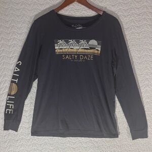 Salt Life Charcoal Long Sleeve Tee with Gold Palm Graphic